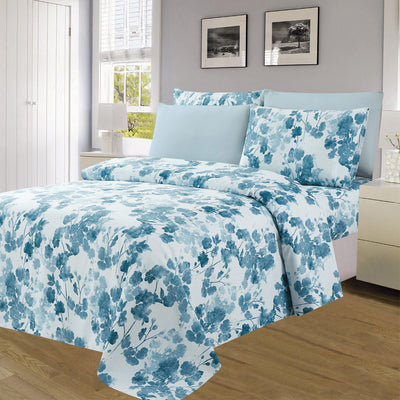4 of 4:Essentials Neutral 4 & 6 Piece Printed Wrinkle-Free Sheet Set, Ocean Bloom 
