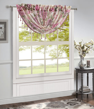 10 of 24:Gwen Dahlia Foil Sheer Rod Pocket Window Panel and Valance Treatments 