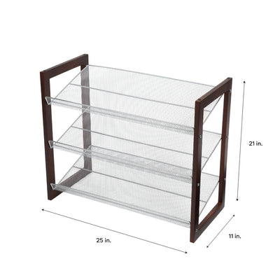 3 of 4:Neu Home Zapatero con estante de malla de 3 niveles en color espresso 