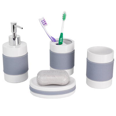 1 of 4:Ensemble d'accessoires de bain Home Basics 4 pièces avec poignée en caoutchouc 