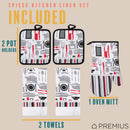 52 of 61:PREMIUS 5 Piece Printed Kitchen Linen Set, 2 Cotton Towels, 2 Pot Holders, 1 Oven Mitt 