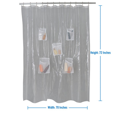 2 of 2:Doublure de douche Bath Bliss en PEVA épais avec 5 poches en filet 