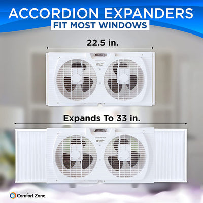 4 of 9:Ventilateur de fenêtre double Comfort Zone avec flux d'air réversible, pale de 7 pouces, blanc 