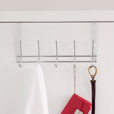 2 of 3:Home Basics Chrome Plated Steel Over the Door 5 hook Hanging Rack 