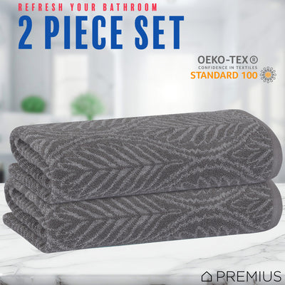 21 of 23:PREMIUS 2 Pack Leaf 100% Cotton Yarn Dyed Bath Sheet Towel, 32x64 Inches 