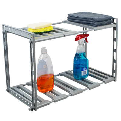 1 of 5:Home Basics 2 Tier Adjustable Multi-Functional Plastic Under Sink Organizer, Grey 