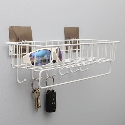 4 of 4:Home Basics Wall Mounted 6 Hook Vinyl Coated Key Rack with Basket, White 