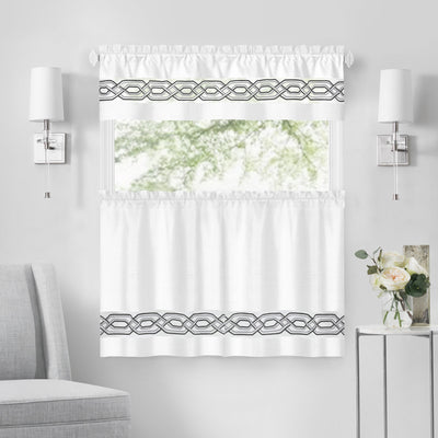 5 of 40:Paige Embroidered Kitchen Curtain and Valance Set, Tiers 55x36, Valance 55x13 Inches 