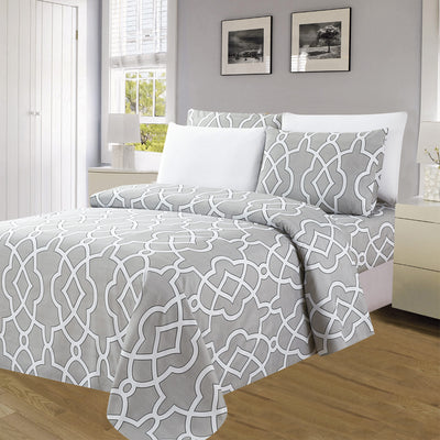1 of 4:Premium Neutral 4 & 6 Piece Wrinkle-Free Sheet Set, Lattice 