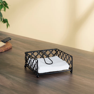 2 of 3:Home Basics Lattice Collection Flat Napkin Holder with Weighted Pivoting Arm, Black 