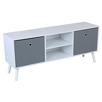 1 of 2:Home Basics TV Stand with 2 Non-Woven Bins, White 