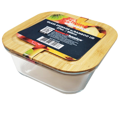 2 of 4:Home Basics Glass Storage Container With Bamboo Lid, Square, Clear 