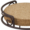 2 of 4:Home Basics Natural Cork 6 Piece Coaster Set with Scroll Collection Steel Holder 
