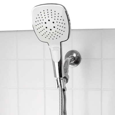 1 of 5:Sunbeam Masajeador de ducha de mano moderno de lujo con 3 funciones, manguera de 5 pies y botón de pausa integrado, cromado 