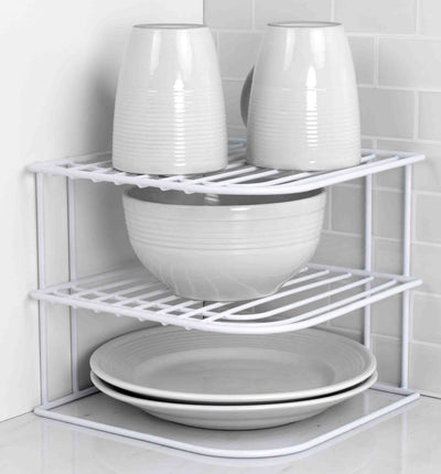 1 of 3:Home Basics Vinyl Coated Steel Corner Pantry Rack, White, 9x9x8 Inches 