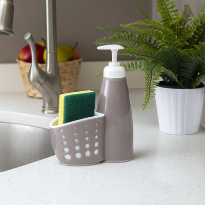 8 of 8:Home Basics Soap Dispenser with Perforated Sponge Holder, Grey 
