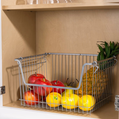 2 of 3:Home Basics Large Powder Coated Steel Wire Storage Basket, Grey 