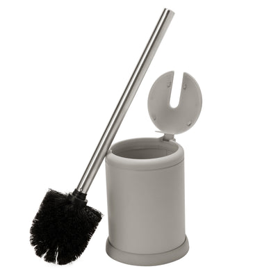 1 of 2:Bath Bliss Self Closing Lid Toilet Brush and Holder in Grey 