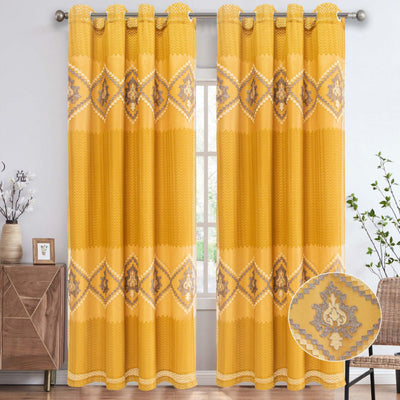 5 of 6:Carmen Damask Embroidered Chevron Design Grommet Window Curtain Panel, 54x84 Inches 
