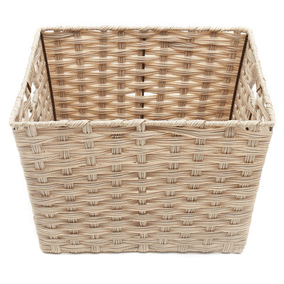 3 of 4:Home Basics X-Large Faux Rattan Basket with Cut-out Handles, Taupe 