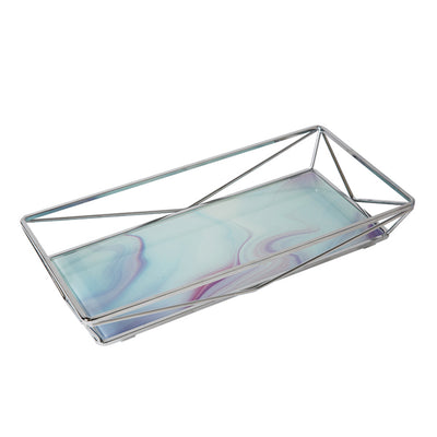 1 of 2:Plateau de toilette géométrique en marbre métallisé et agate chromé 