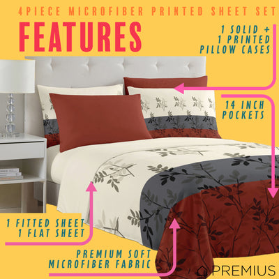 23 of 28:PREMIUS Isabella Soft Wrinkle-Free Microfiber Sheet Set, Brick-Gray-Beige 