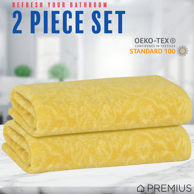13 of 24:PREMIUS 2 Pack Damask 100% Cotton Yarn Dyed Bath Sheet Towel, 32x64 Inches 
