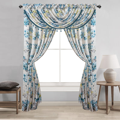 2 of 16:Teagan Floral Printed Crushed Satin Rod Pocket Window Panel and Waterfall Valance Treatments 