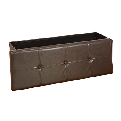2 of 2:Simplify Faux Leather Triple Folding Storage Ottoman in Chocolate 