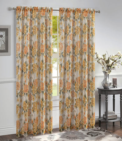 14 of 24:Gwen Dahlia Foil Sheer Rod Pocket Window Panel and Valance Treatments 