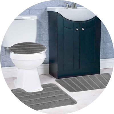 7 of 8:Ensemble de 3 tapis de bain touffetés antidérapants à rayures Atlanta 