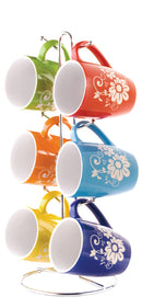 1 of 6:Home Basics Juego de tazas florales con soporte, 6 piezas, multicolor 