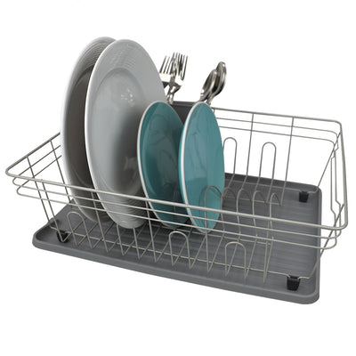 1 of 4:Home Basics Contempo - Escurreplatos de 3 piezas, color gris 