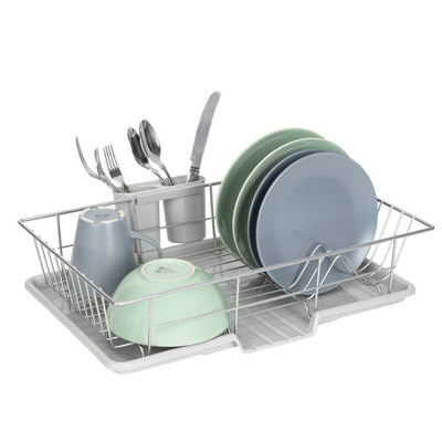 1 of 6:Escurridor de platos Premius de 3 piezas con soporte para cubiertos, gris, 19x12x5 pulgadas 