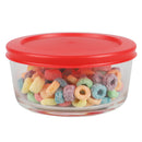 2 of 4:Récipient rond en verre borosilicaté Home Basics de 473 ml avec couvercle rouge 