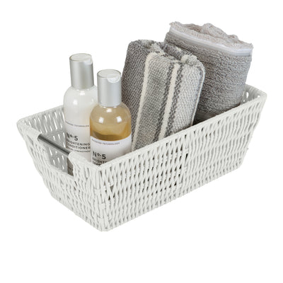 4 of 4:Simplify Small Shelf Storage Rattan Tote Basket in White 