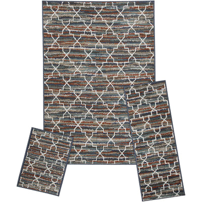 1 of 7:Capri 3 Piece Rug Set - Crosshatch Spice Grey, 2x3, 2x5, 5x7 Feet 