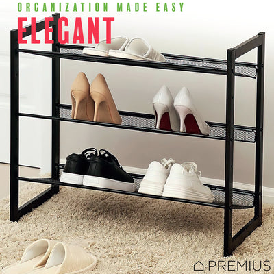 6 of 7:PREMIUS 3 Layer Metal Mesh Shelf Shoe Rack, Black, 29x12x16.5 Inches 