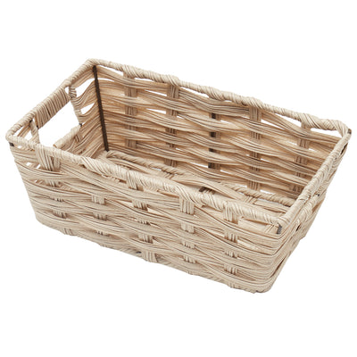 1 of 4:Home Basics Small Faux Rattan Basket with Cut-out Handles, Taupe 