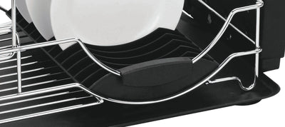 2 of 4:Home Basics 2 Tier Deluxe Chrome Dish Rack Drainer, Black, 20x13x10 Inches 
