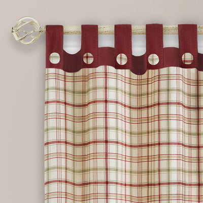 2 of 4:Panel de cortina para ventana con pestaña superior con botones Tattersall - 52x63 - Borgoña 