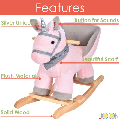 2 of 7:Cheval à bascule licorne JOON Luna avec effets sonores, rose-gris 