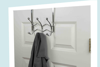 2 of 6:Home Basics Chevron 3 Dual Hook Over the Door Organizing Rack, Chrome 