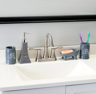 4 of 4:Ensemble d'accessoires de bain en céramique Home Basics Le Bain Paris Tour Eiffel, 4 pièces, gris 