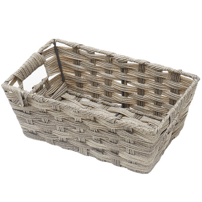 1 of 4:Home Basics Small Faux Rattan Basket with Cut-out Handles, Grey 
