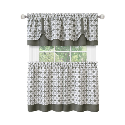 4 of 4:Callie Window Curtain Tier Pair and Valance Set - 58x24 - Grey 