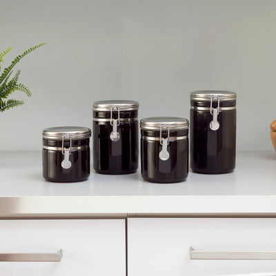 6 of 7:Ensemble de 4 boîtes Home Basics avec couvercles en acier inoxydable, noir 