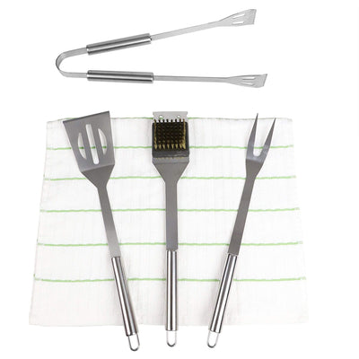 3 of 4:Homes Basics - Juego de herramientas para barbacoa (4 piezas, acero inoxidable), color plateado 