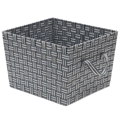 1 of 5:Home Basics - Papelera de almacenamiento extragrande con correa tejida a rayas, color gris 