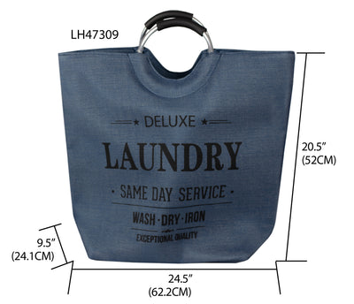 5 of 6:Home Basics Deluxe Laundry Canvas Hamper Tote with Soft Grip Handles, Navy 